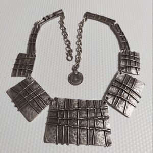 Textured Silver Cross Bar Design Statement Necklace